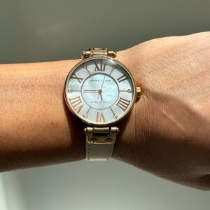 Anne Klein Rose Gold Mother of Pearl Watch with genuine leather band